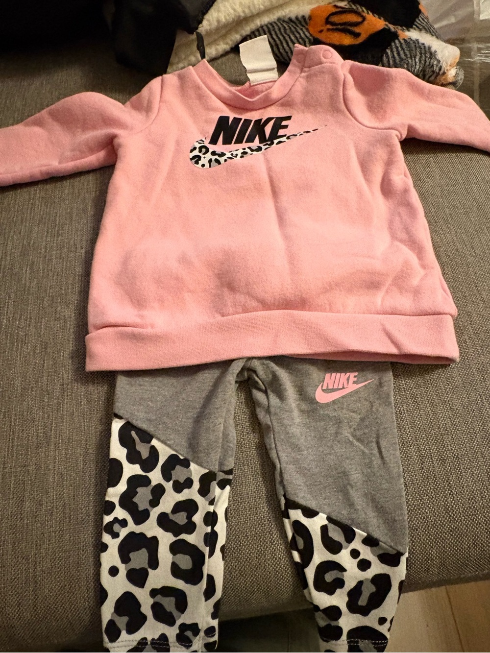 Nike Pink and Gray Kids Leggings Set with Leopard Swoosh